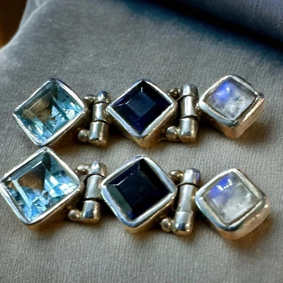 Moonstone|Amethyst|Topaz Sterling Silver Post Earrings - Picture 2 of 8